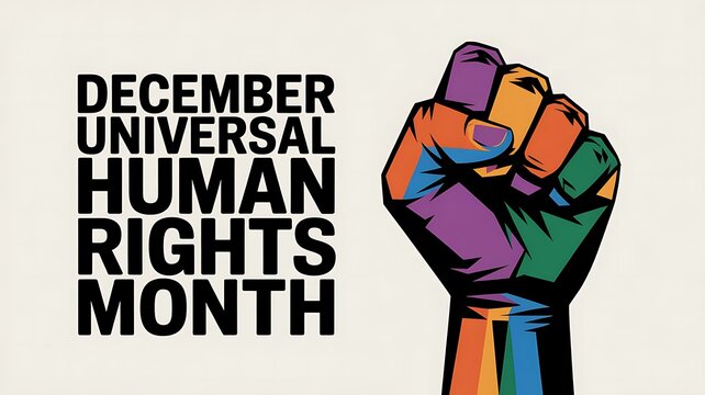 December universal human rights month celebrated with a powerful rainbow colored fist symbolizing unity and equality for all people