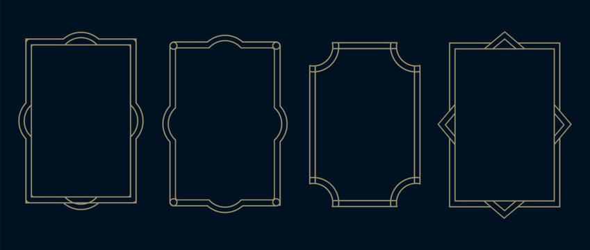 Thin golden frame set. Beautiful and luxury gold line borders. Art deco gold frames vector illustration. Simple, elegant, modern geometric vintage frames.