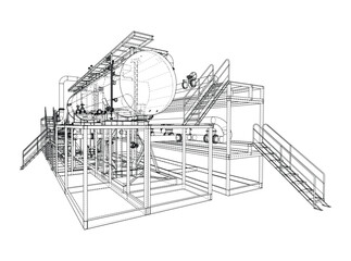Industrial Machinery Wireframe Design. Vector