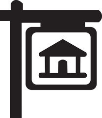 Black silhouette of a real estate for sale sign with a house icon