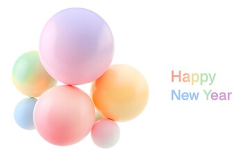 Soft pastel colored balloons with happy new year text