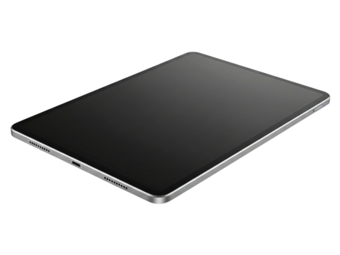 Generic electronic tablet mockup with blank screen on a transparent background
