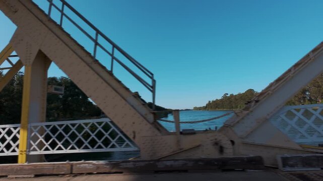 Driving Over a Yellow Drawbridge in the Sacramento-San Joaquin River Delta