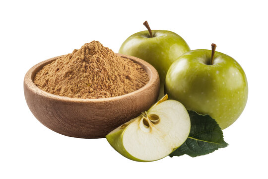 green apples and apple powder on white background. - Powered by Adobe
