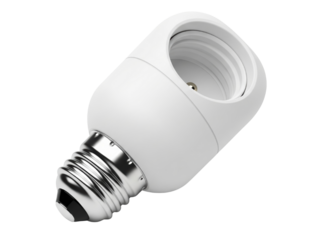 White plastic light bulb socket adapter with screw base on a transparent background