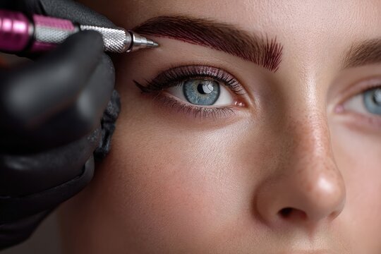 Primer plano de una t&eacute;cnica de micro pigmentaci&oacute;n de cejas.
