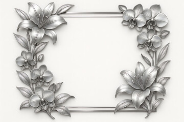 Luxe Silver Bloom Frame  Ornate Flower Border  Elegant Decor Element