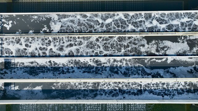 Wastewater treatment plant aeration basins, industrial water treatment process, environmental engineering infrastructure