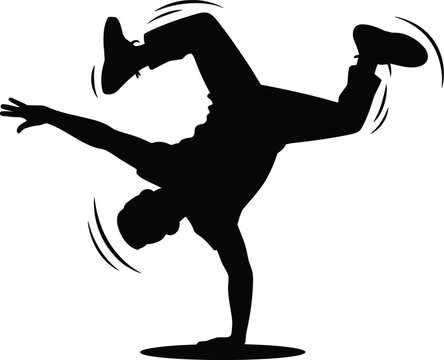 Silhouette of a breakdancer performing a handstand freeze with motion lines on a white background hip hop