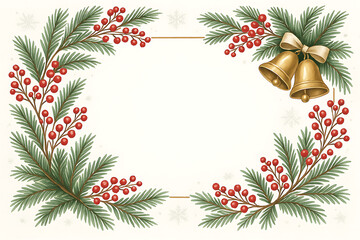 Trending Festive Frame Christmas Pine Berries  Bells for Holiday Decor