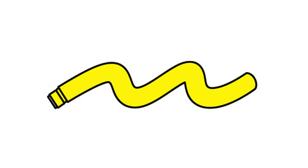 A stylized, yellow, wavy line with a cylindrical end, isolated on white.