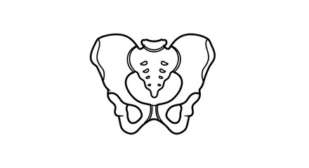 Anatomical illustration of a human pelvis bone structure, depicted in a simple black and white line drawing.