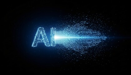 Digital AI Text with Futuristic Particle Effect animation background
