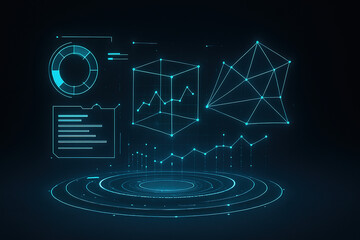 Futuristic Holographic UI Interface Display with Blue Glowing Data Points, Dark Background