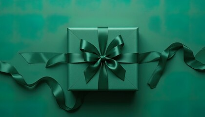 Elegant emerald green gift box with satin ribbon, perfect for upscale holiday promotions and sophisticated branding campaigns, conveying luxury and thoughtfulness