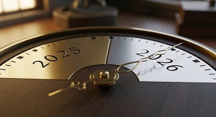 Clock showing transition from 2025 to 2026 in a vintage setting - Concept of New Year. Christmas  