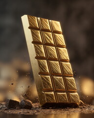 gold chocolate bar partially unwrapped, soft premium lighting, rich textures