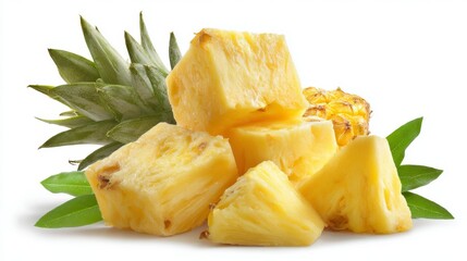 Pineapple chunks and slices canned, isolated set with clipping path