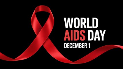 World aids day december 1st red ribbon awareness symbol against black background with text