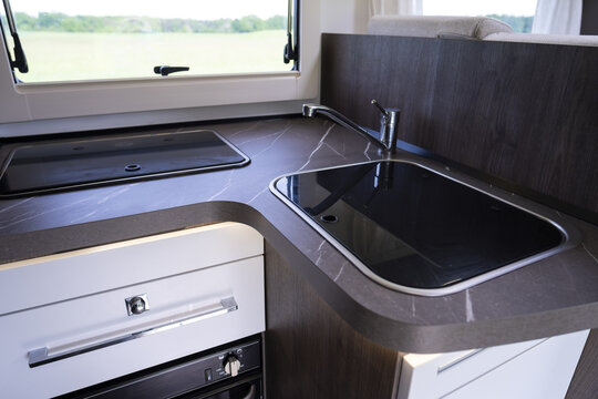 small kitchen in a camper van