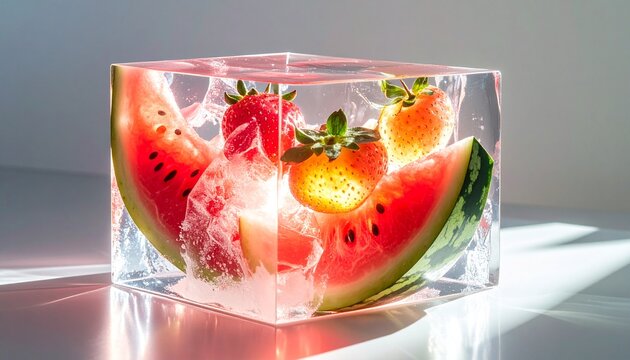Perfect Foods, Fruits, Drinks, and Vegetables Iced Box Showcase for website and social media promotions