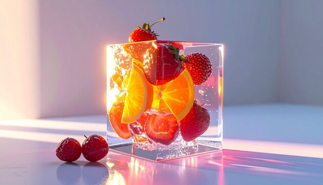 Perfect Foods, Fruits, Drinks, and Vegetables Iced Box Showcase for website and social media promotions