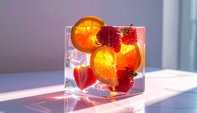 Perfect Foods, Fruits, Drinks, and Vegetables Iced Box Showcase for website and social media promotions