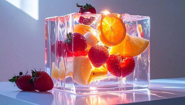 Perfect Foods, Fruits, Drinks, and Vegetables Iced Box Showcase for website and social media promotions