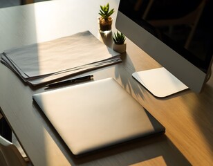 Desk Workplace Setup With Computer