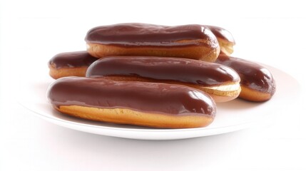 Chocolate eclairs on white background isolated. Generative AI