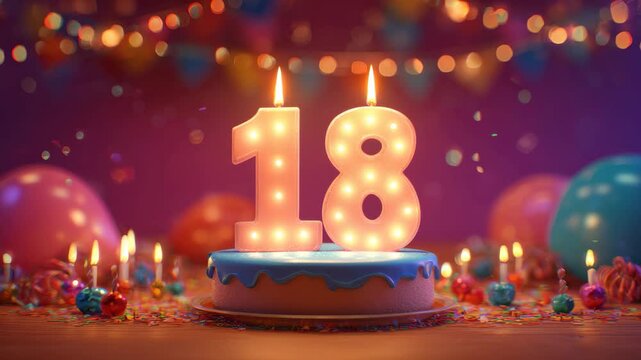 Memorable birthday celebration with a beautiful cake and glowing candles marking the special milestone of turning 18 years old