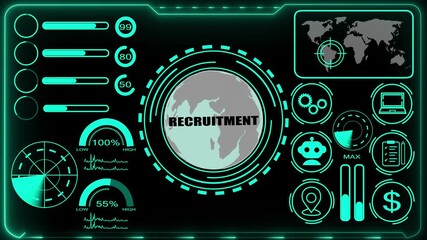 Digital Dashboard With Globe And Financial Data technology. Business, technology, internet and networking concept .global maps, and complex graphical data.4k animation. - Powered by Adobe