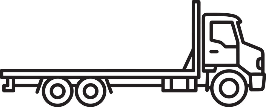 Line art drawing of a flatbed truck viewed from the side vehicle transportation