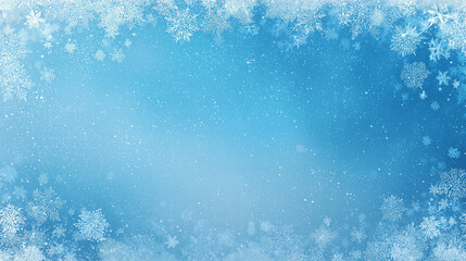 Fototapeta premium Frozen winter theme, icy blue gradient background, frosted edges with crystalline snowflakes, subtle shimmer effect