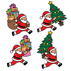 santa claus with gifts and christmas tree