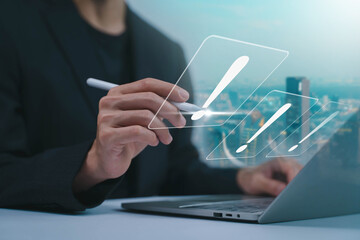 Business warning and cybersecurity alert. Risk danger and data protection concept.	