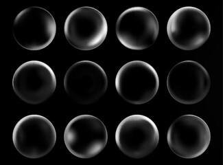 Gradient 3D sphere with abstract white light effects floating in dark background. Modern fluid bubble shapes with neon glow and soft waves. Trendy digital design with transparent blending elements.