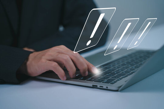 Business warning and cybersecurity alert. Risk danger and data protection concept.	