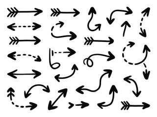 Illustration of various hand drawn black arrows on a white background