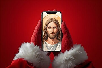 A watercolor painting of Jesus, Santa Claus' mobile wallpaper.