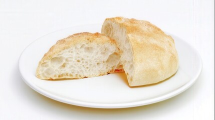 Fresh ciabatta bread on white plate isolated. Generative AI
