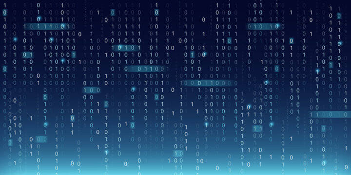 Abstract blue binary code background with highlighted numbers. Vector realistic illustration of seamless futuristic matrix pattern, computer software programming, data transfer network, virtual world