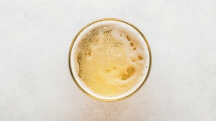 Top view of fresh beer with foam on white isolated background. Generative AI