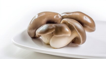 Fresh slippery jack mushrooms on white plate isolated. Generative AI