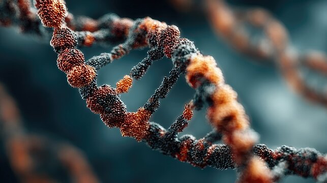 Close-up view of DNA structure highlighting its intricate double helix formation showcasing genetic information under a microscope.