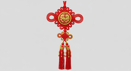 Obraz premium Chinese Knot Wall Hanging with Golden Dragon Medallion