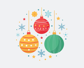 Festive Flat Vector Christmas Bauble Ornament Icon Illustration