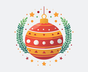 Festive Flat Vector Christmas Bauble Ornament Icon Illustration