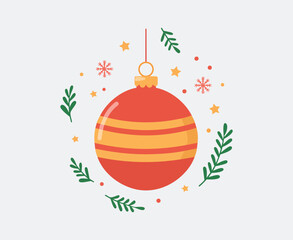 Festive Flat Vector Christmas Bauble Ornament Icon Illustration