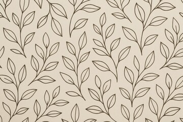 Seamless pattern of hand-drawn botanical leaf elements in black on a soft beige background, ideal for light abstract natural-themed designs. Ai generative